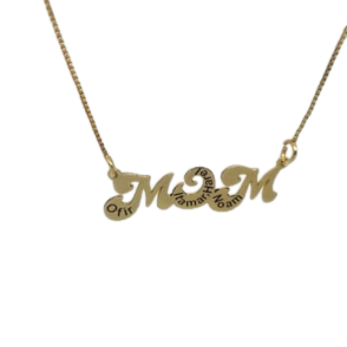 שרשרת זהב 14k MOM עם שמות הילדים בעיצוב מיוחד