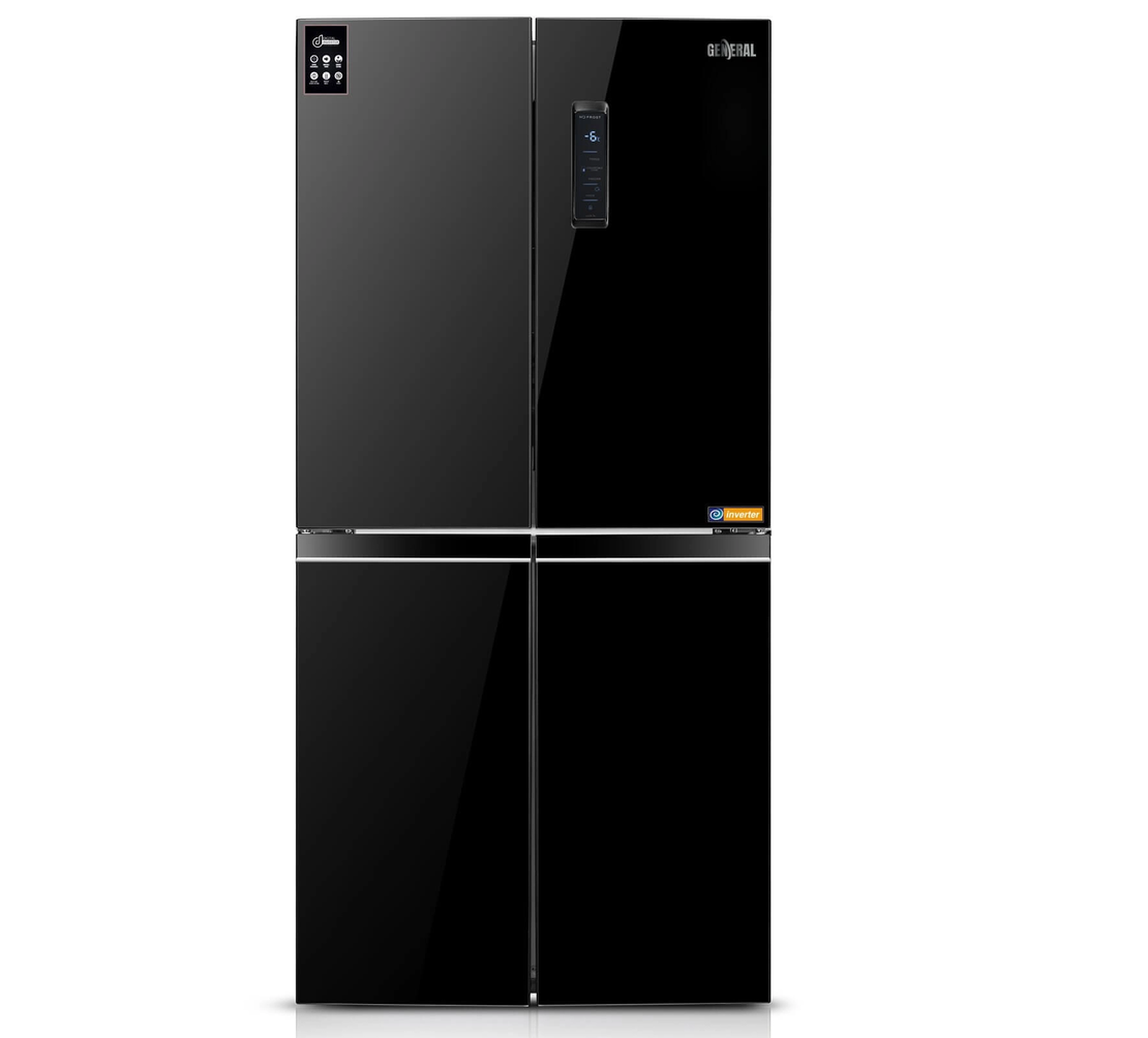 מקרר 4 דלתות זכוכית שחורה GE630GB