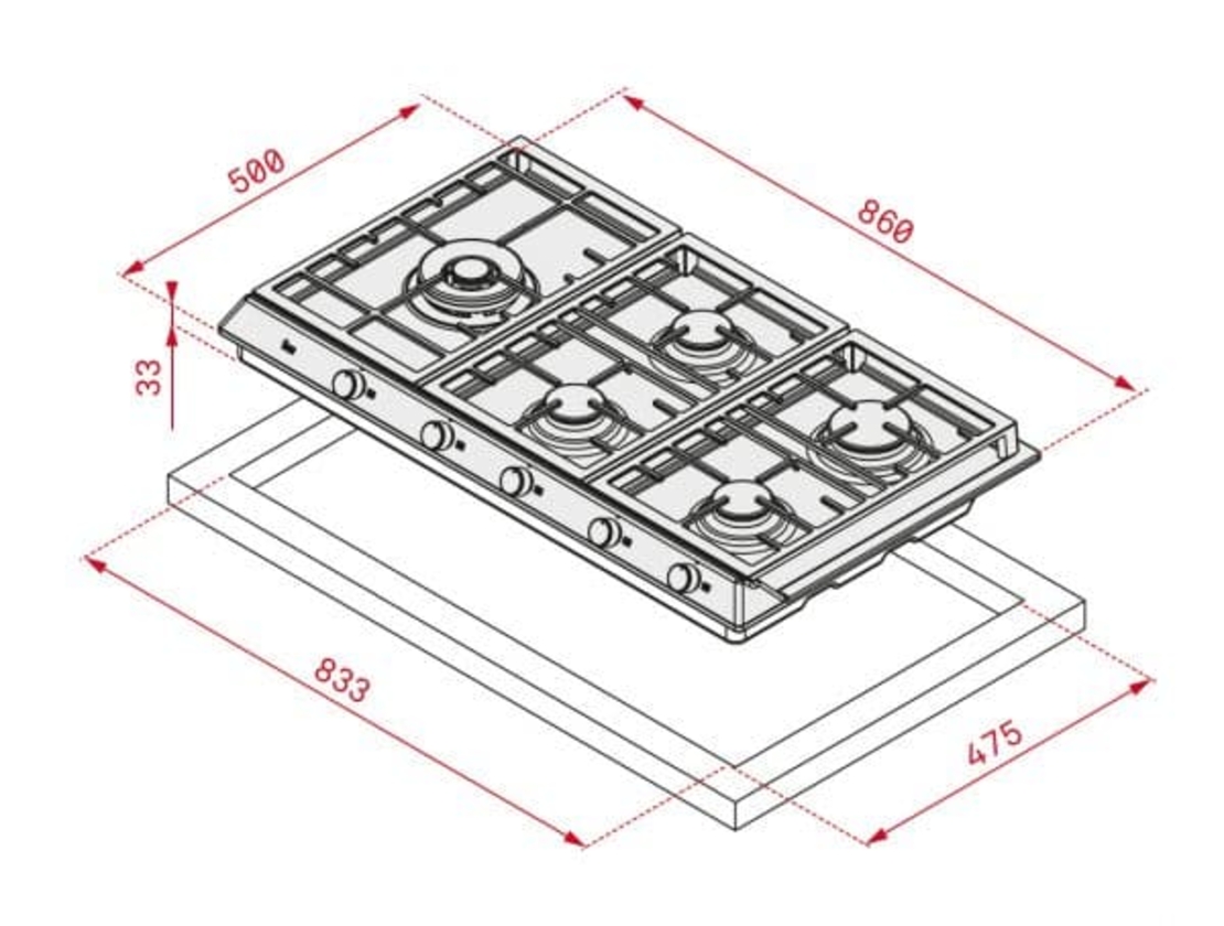 כיריים גז 5 להבות דגם EX-90.1 5G תקה TEKA