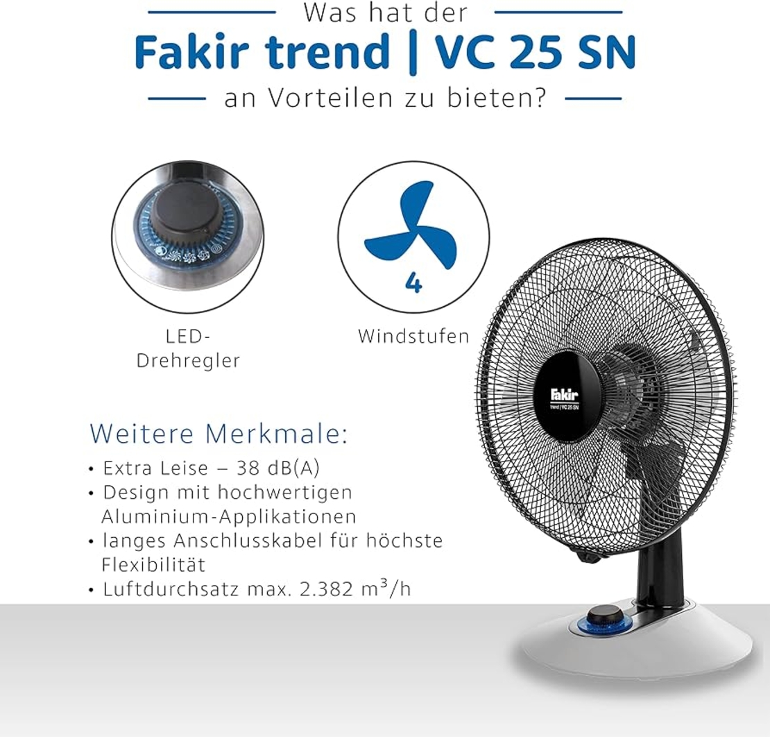 מאוורר שולחני דגם TREND VC 25 SN-BLACK & WHITE פאקיר FAKIR