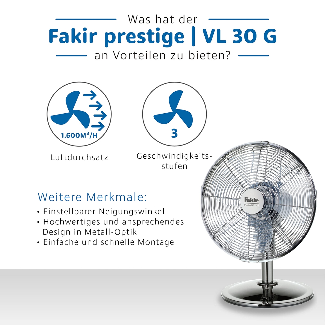 מאוורר שולחני דגם PREMIUM VL 30 G- STAINLESS STEEL פאקיר FAKIR