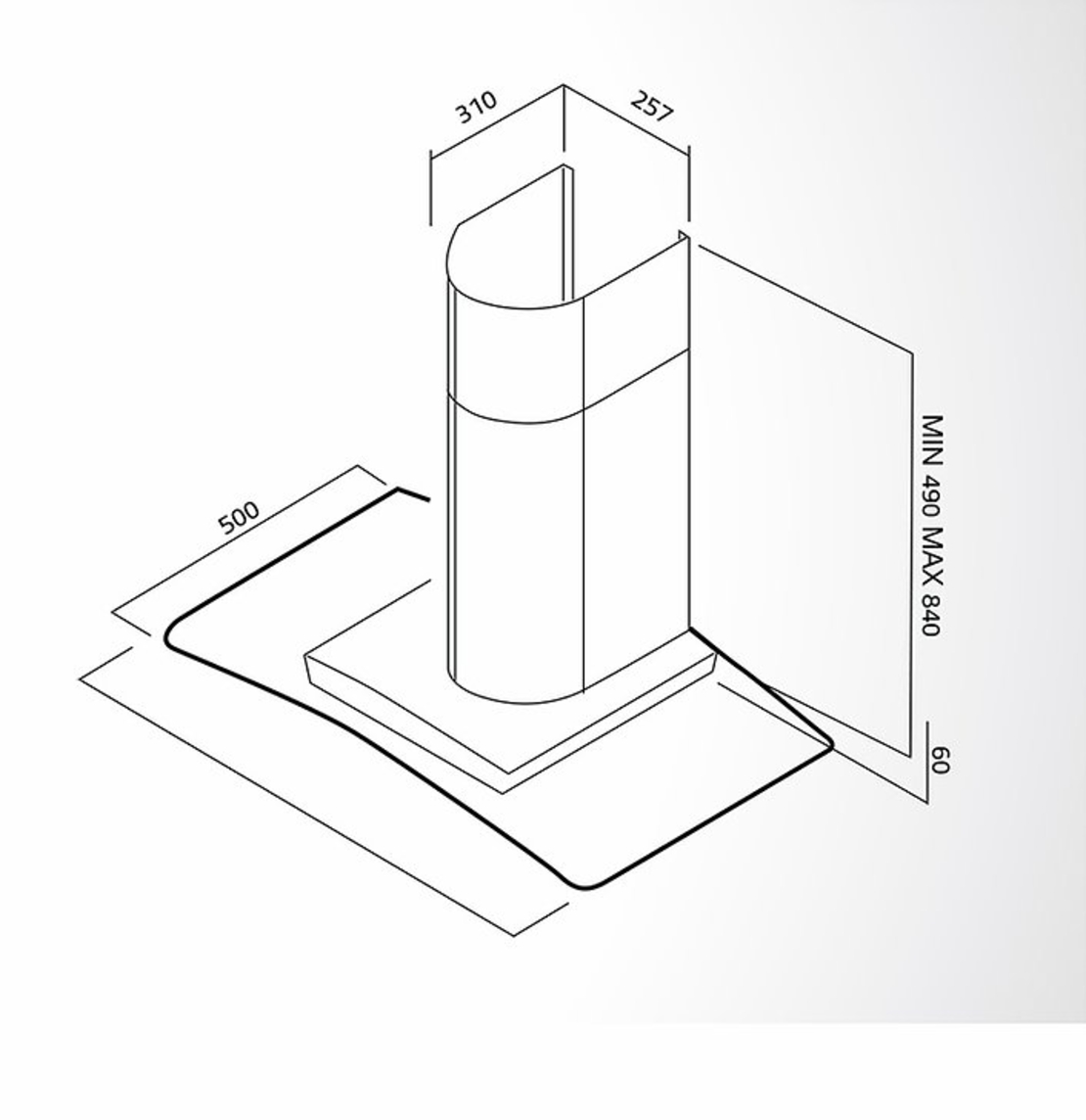 קולט אדים ארובה צמוד קיר דגם BO144 90BLK/IX בומפני Bompan