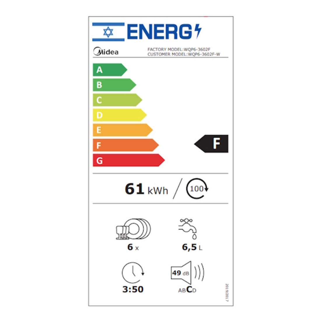 מדיח כלים על השיש 7 תוכניות דגם WQP6-3602F מידאה Midea