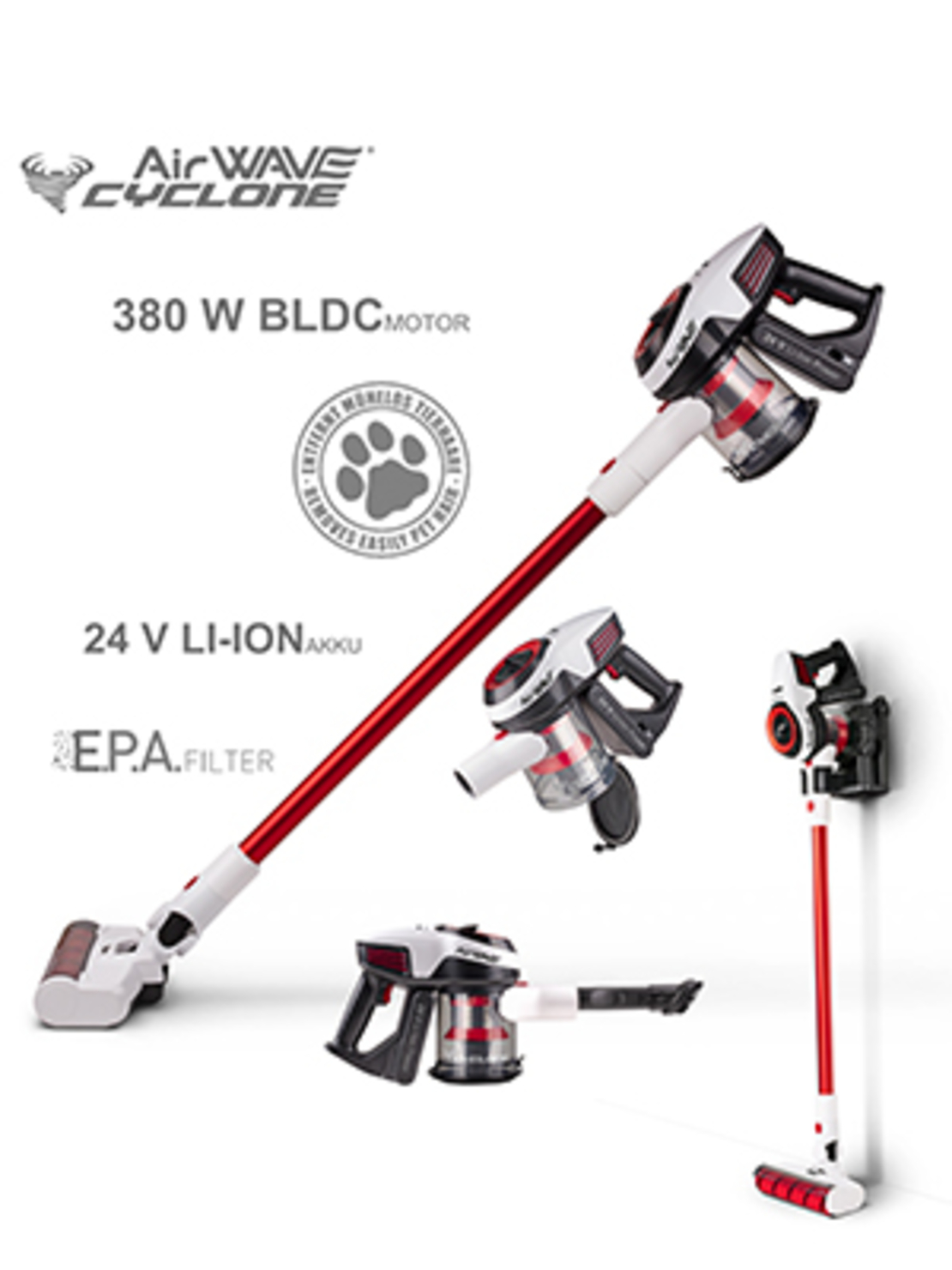 שואב אבק אלחוטי עומד דגם STARKY HSA700- RED & WHITE