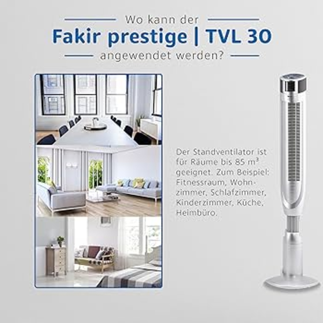 מאוורר מגדל דיגיטלי דגם PREMIUM TVL 30 -SILVER פאקיר FAKIR