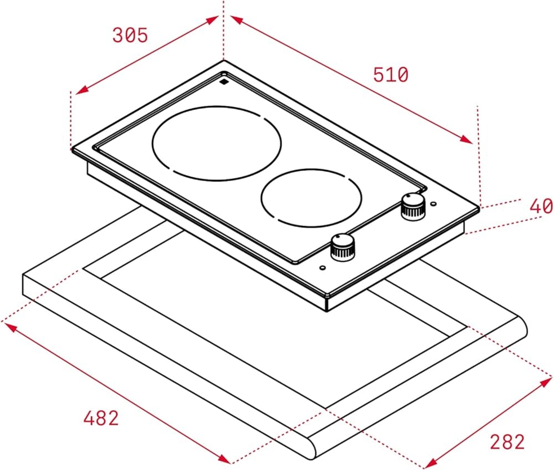 כיריים קרמיות דומינו דגם EFX-30 2H.T תקה TEKA
