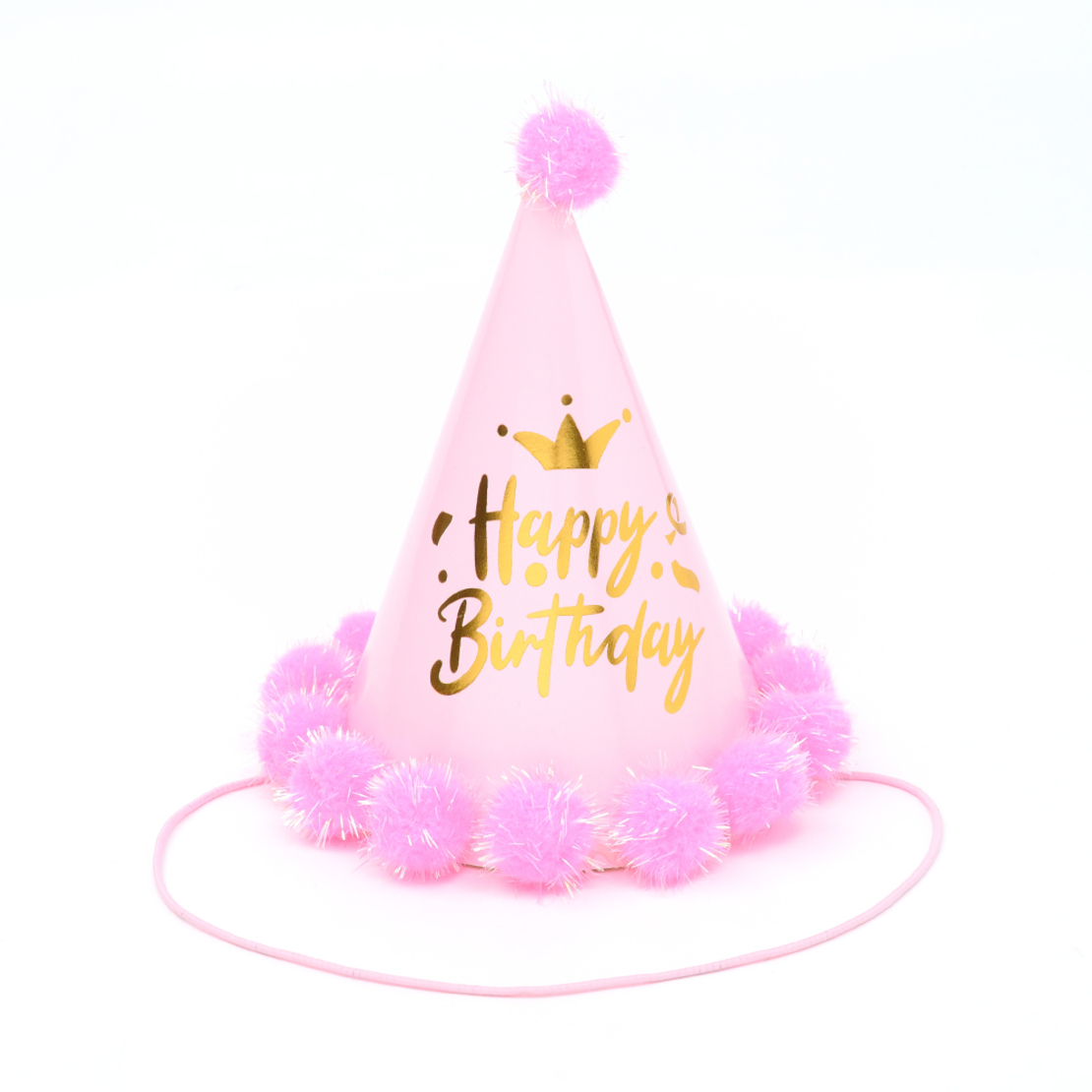 Pompon hat - happy birthday, shiny pink