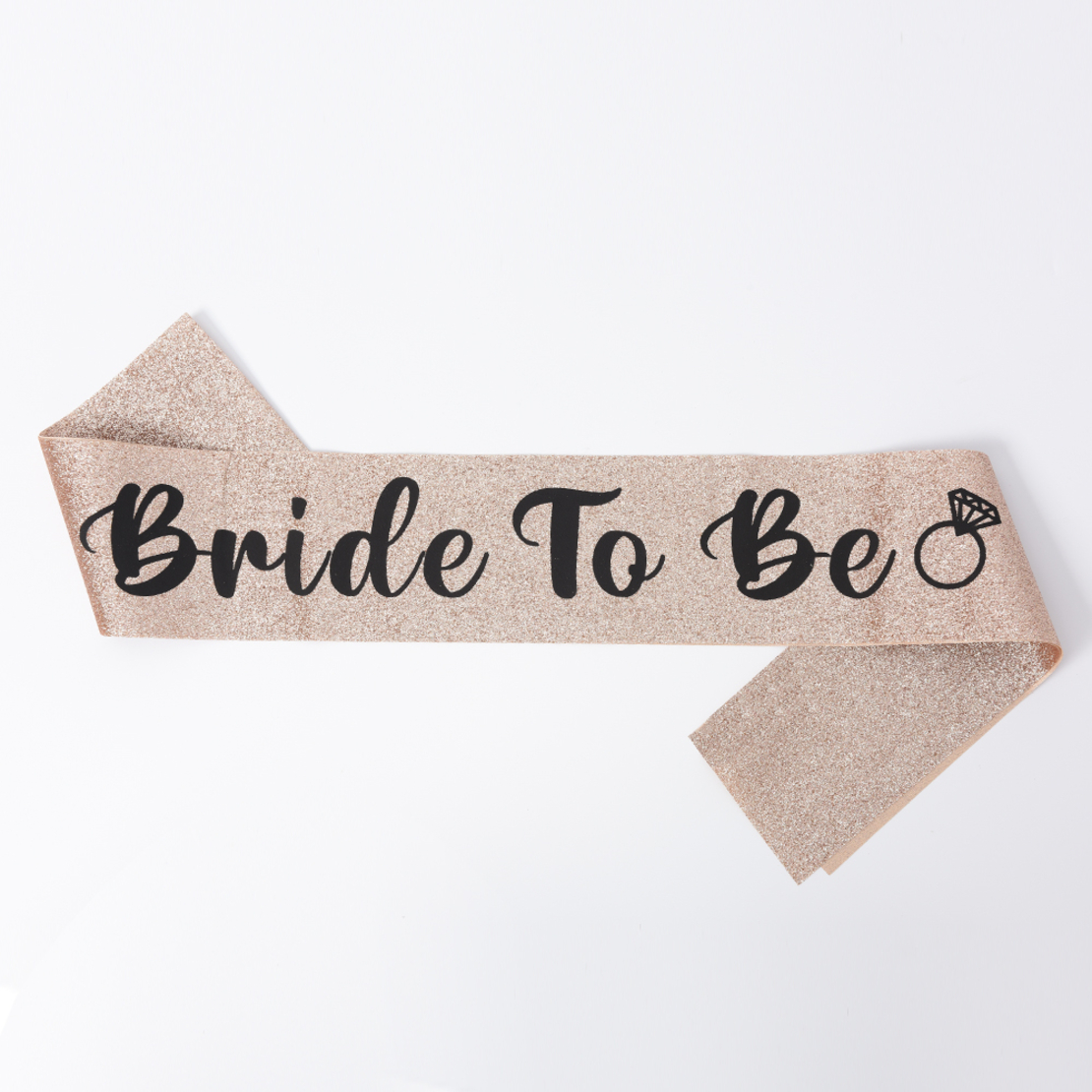 Bride sash - rose gold glitter, black text