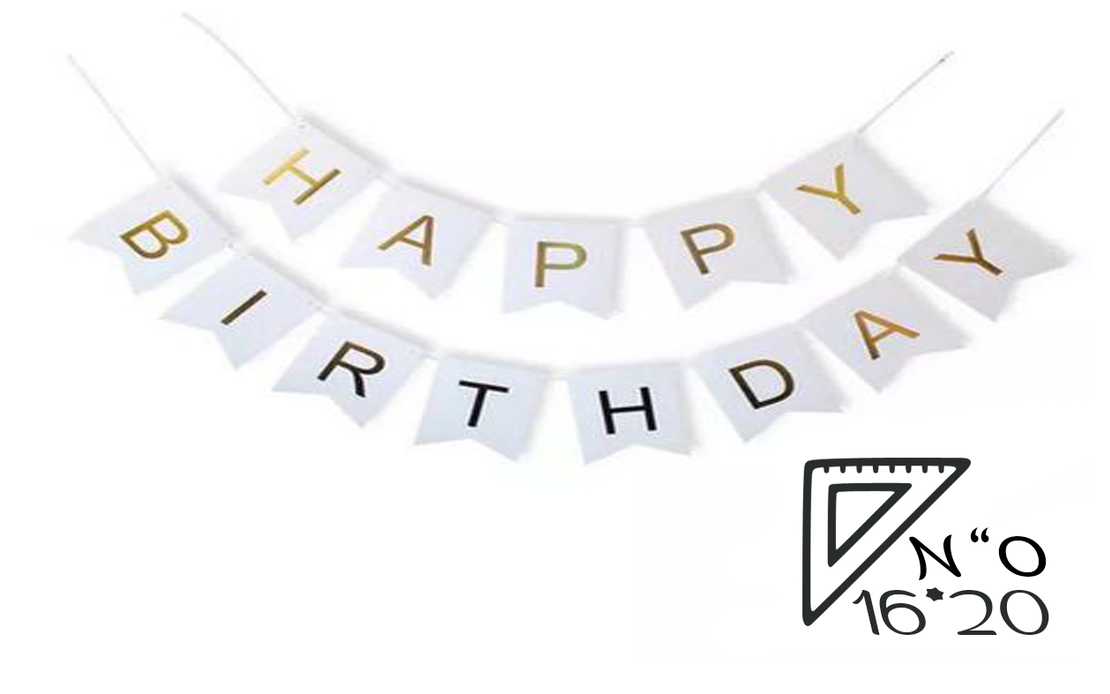 Happy birthday letters banner - 20*16, white/gold