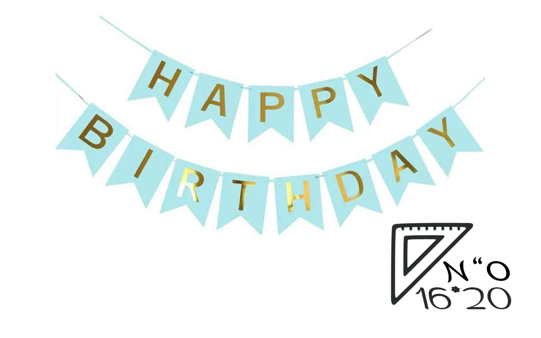 Happy birthday letters banner - 20*16, light blue/gold