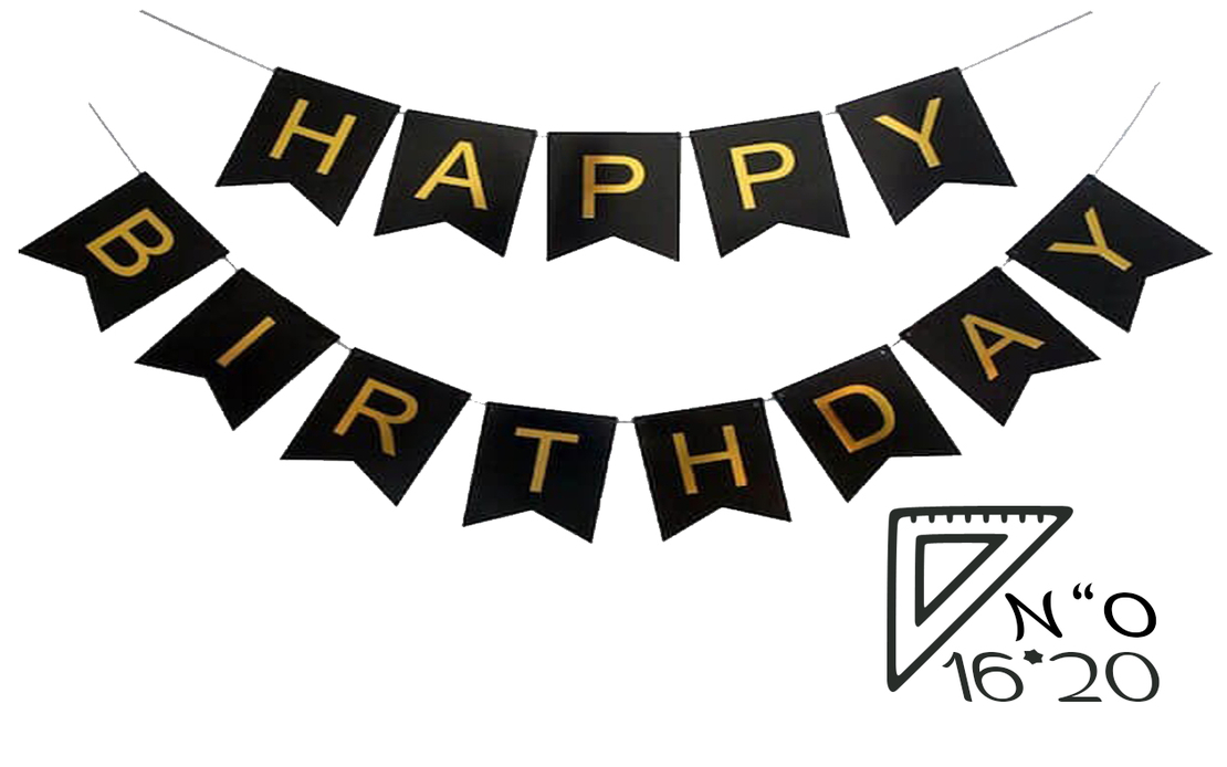 Happy birthday letters banner - 20*16, black gold