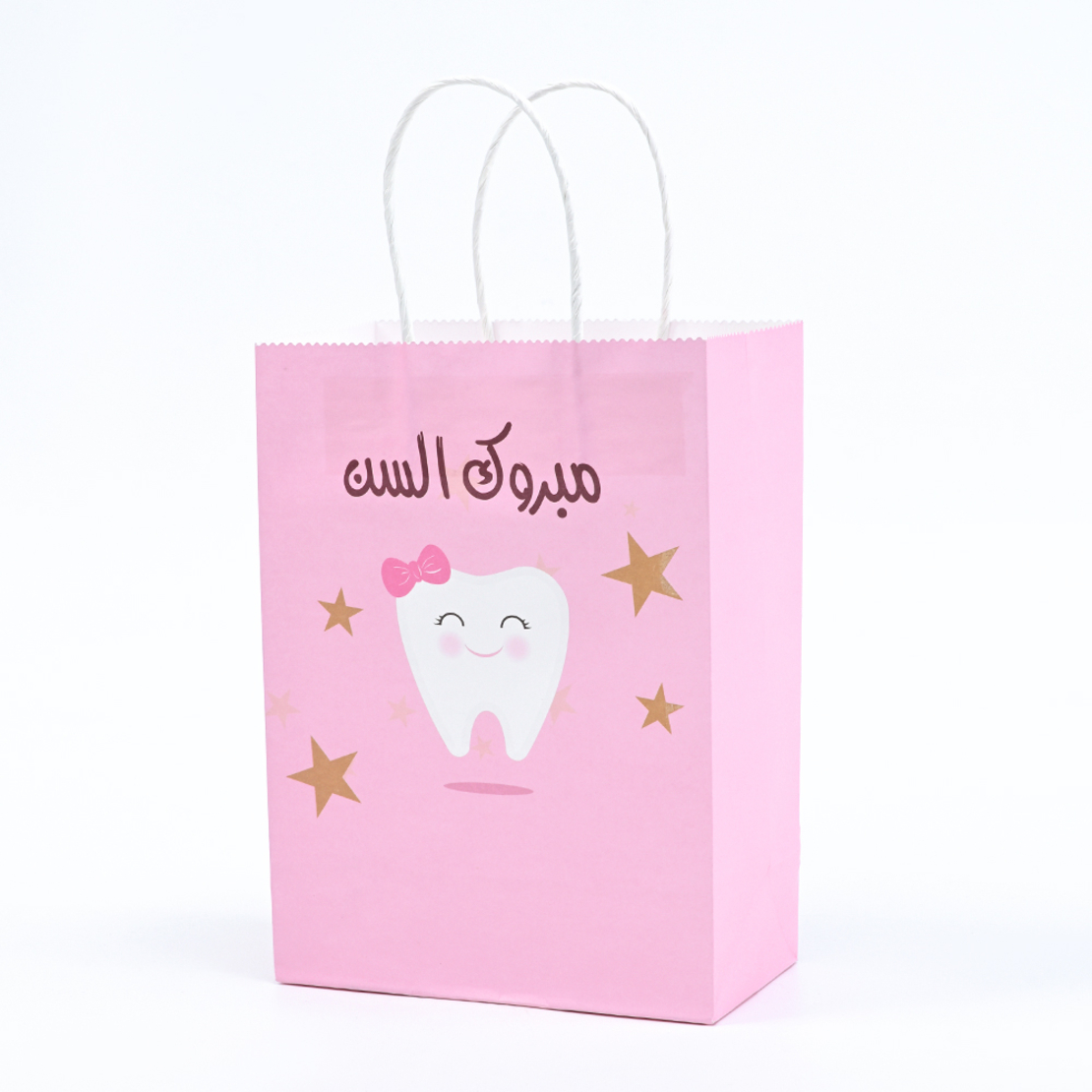 Paper bags with handles - pink tooth, 12 units