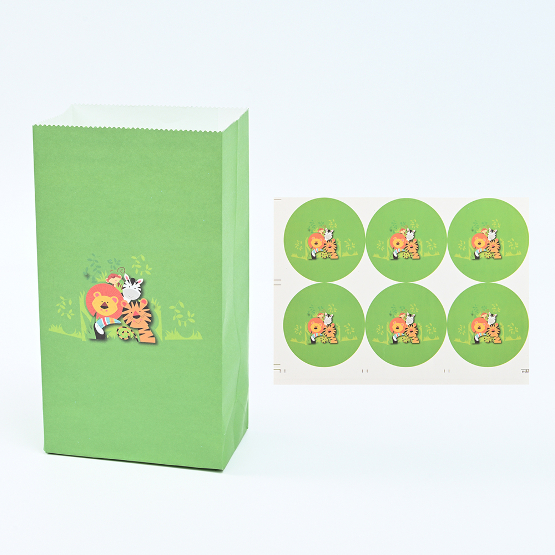 Paper bags with closing stickers - safari, 6 units