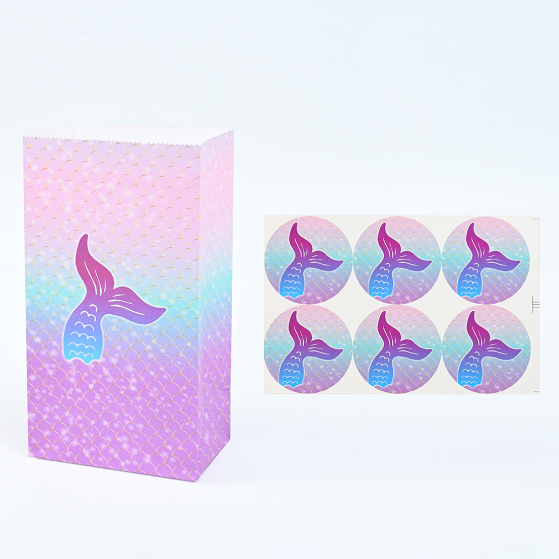 Paper bags with closing stickers - mermaid, 6 units