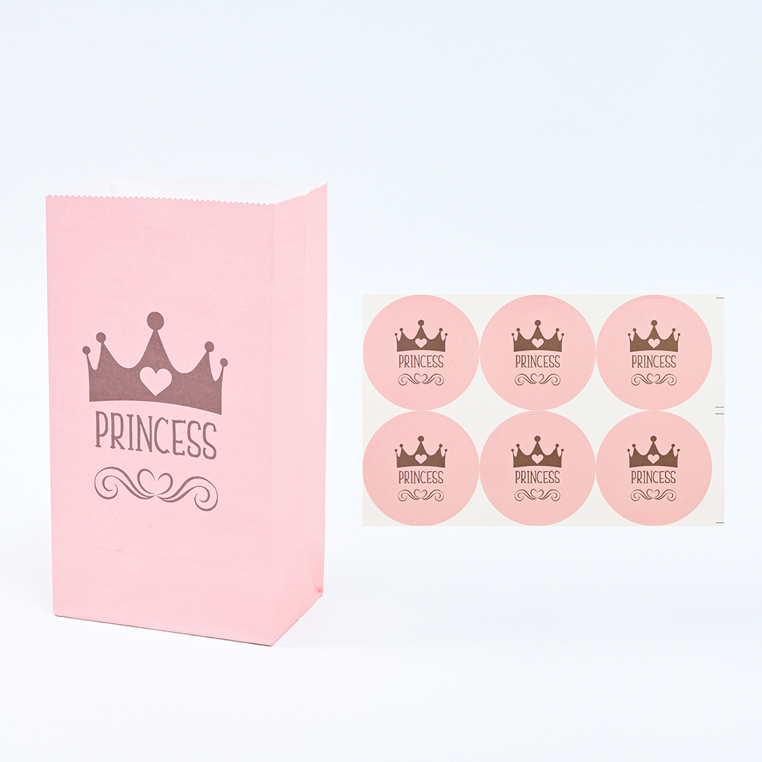 Paper bags with closing stickers - princess, 6 units