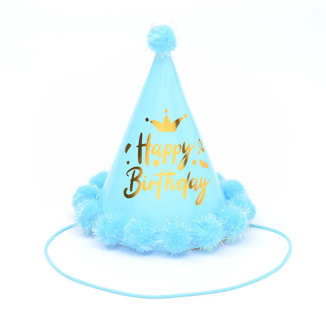 Pompon hat - happy birthday, shiny blue