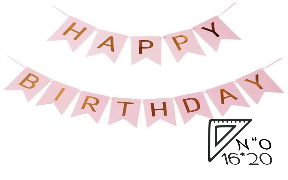 Happy birthday letters banner - 20*16, pink/gold