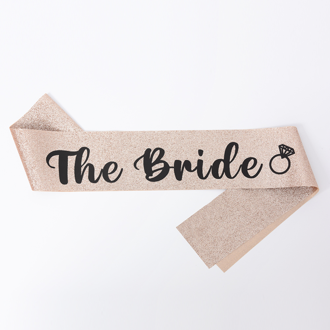 Bride sash - rose gold glitter, black text