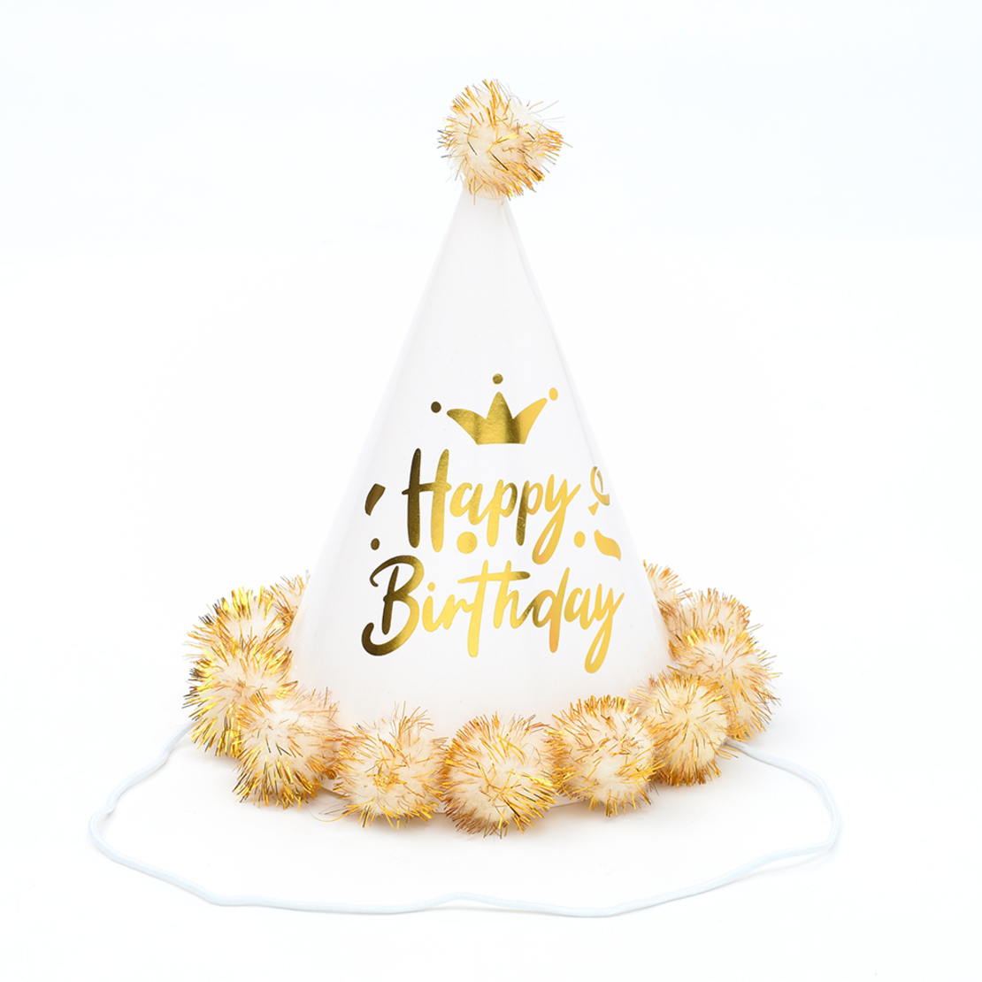 Pompon hat - happy birthday, shiny white