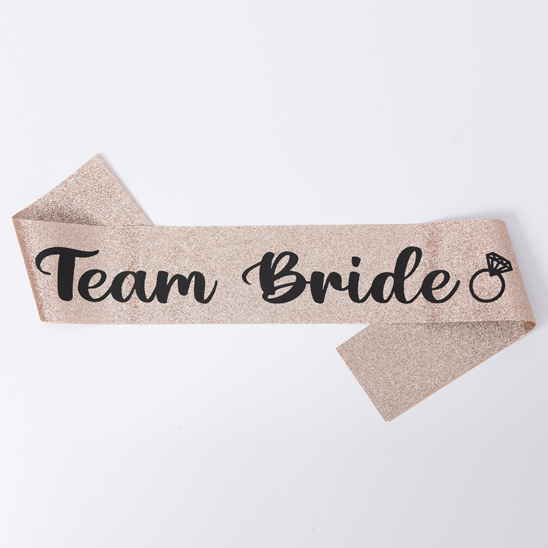 Team bride sash - rose gold glitter, black text