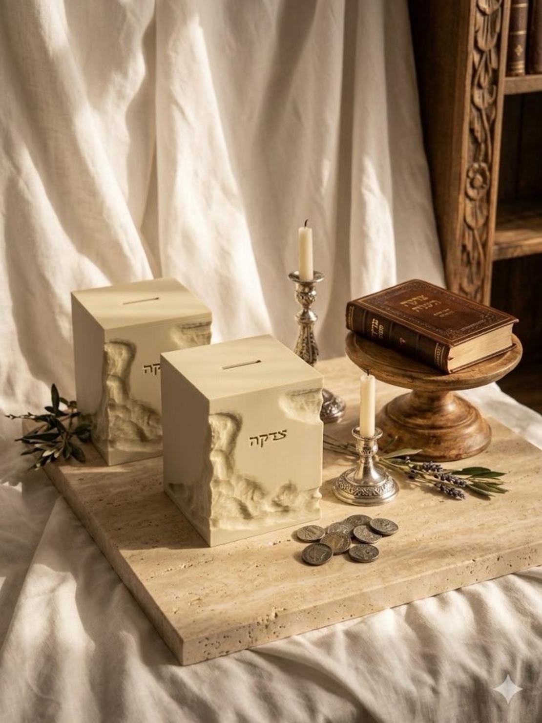 קופת צדקה מרובעת דגם דמוי אבן