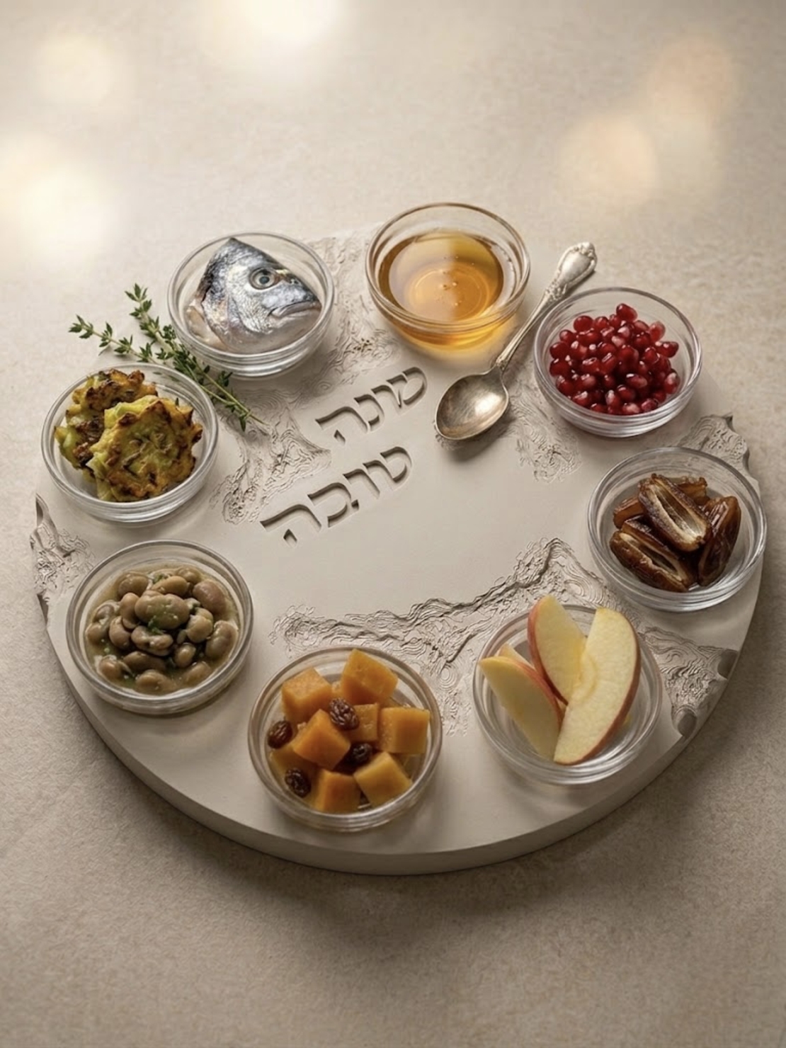 מגש ראש השנה בדגם ״דמוי אבן״