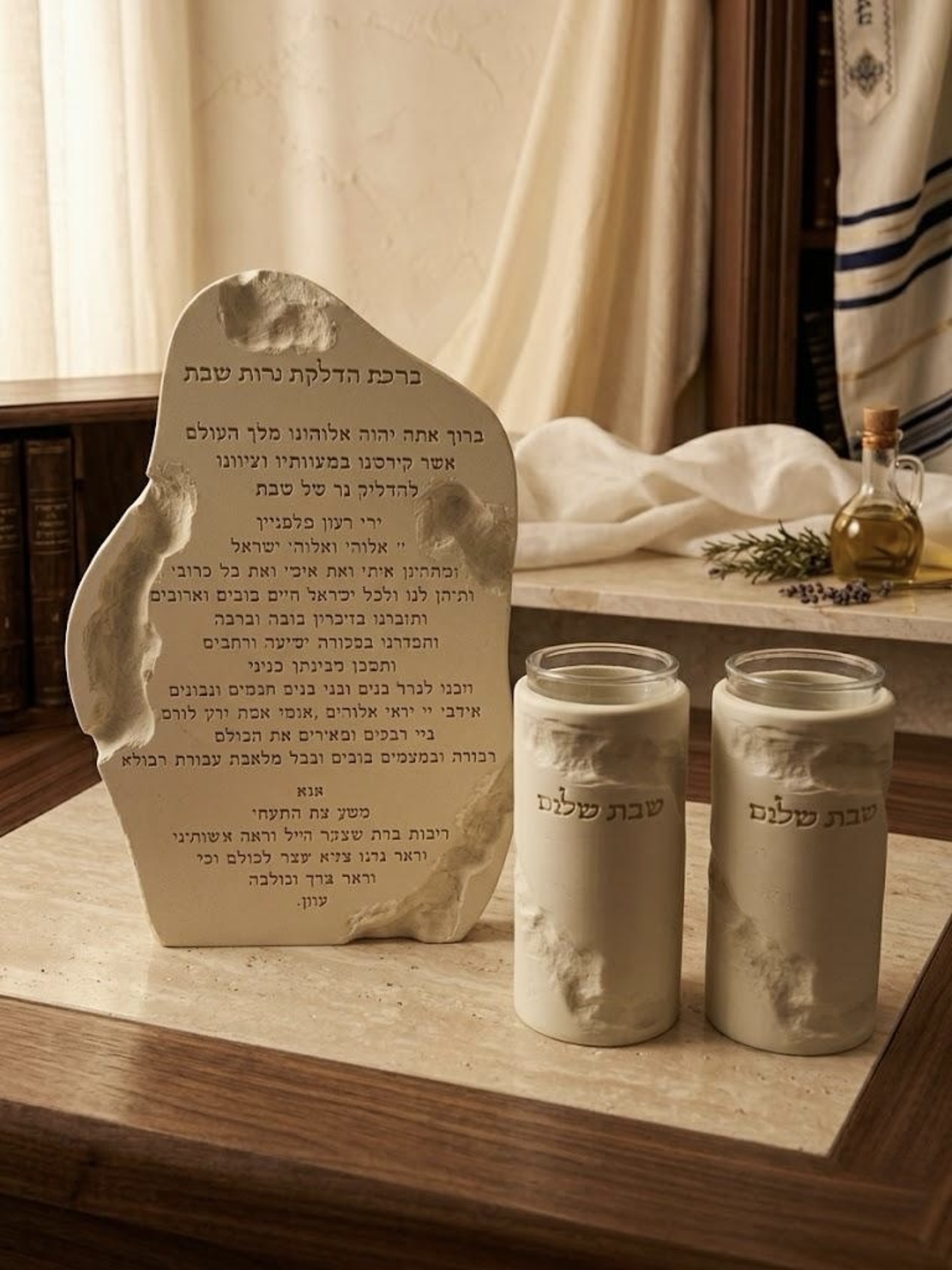 סט הדלקת נרות דמוי אבן דגם גלים