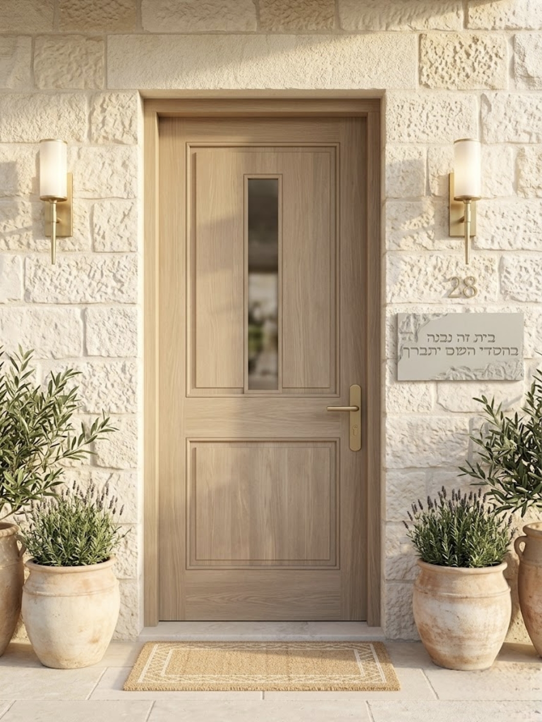 שלט “בית זה נבנה בחסדי השם יתברך” – דגם דמוי אבן