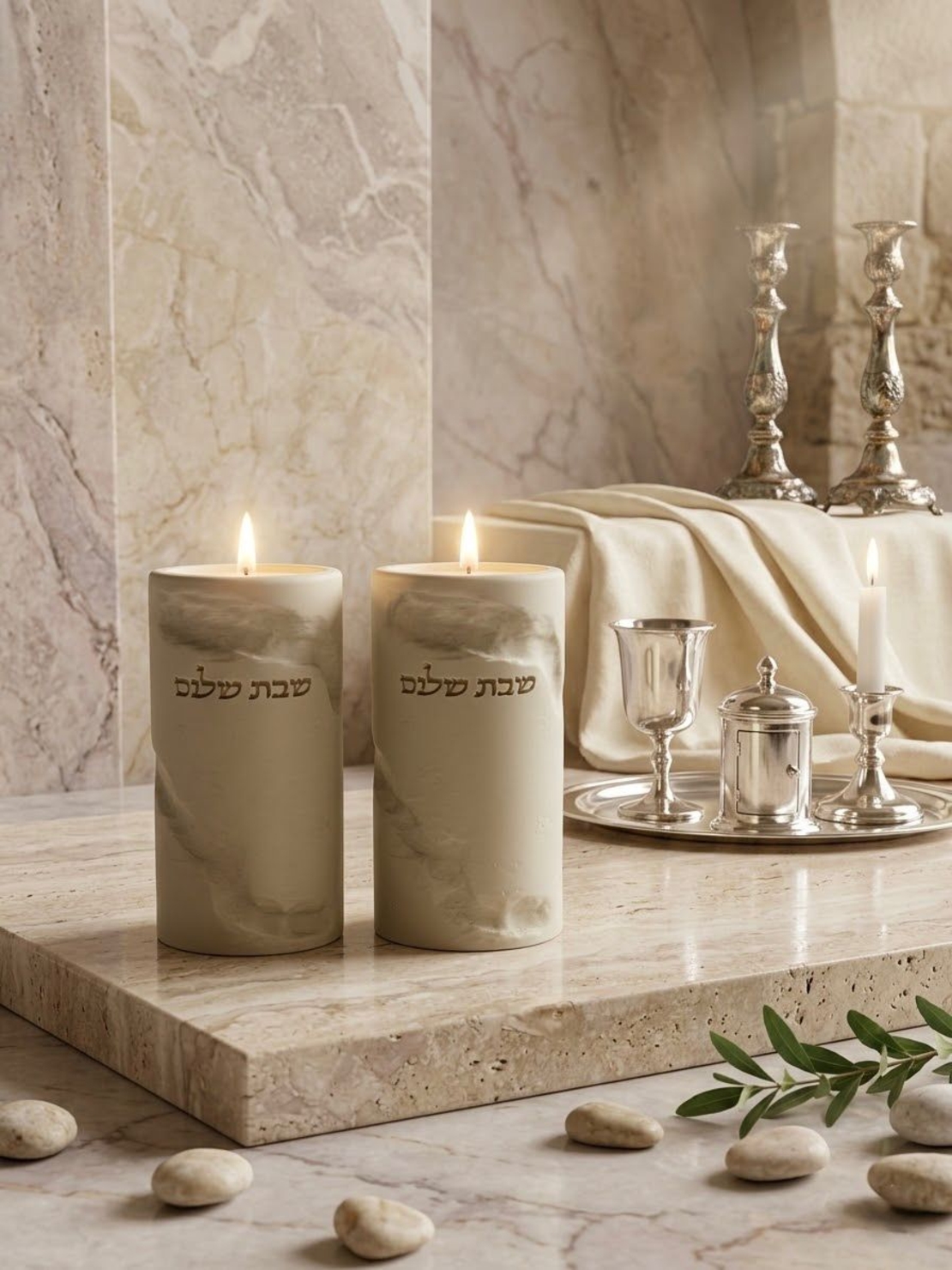 זוג פמוטים דגם דמוי אבן 