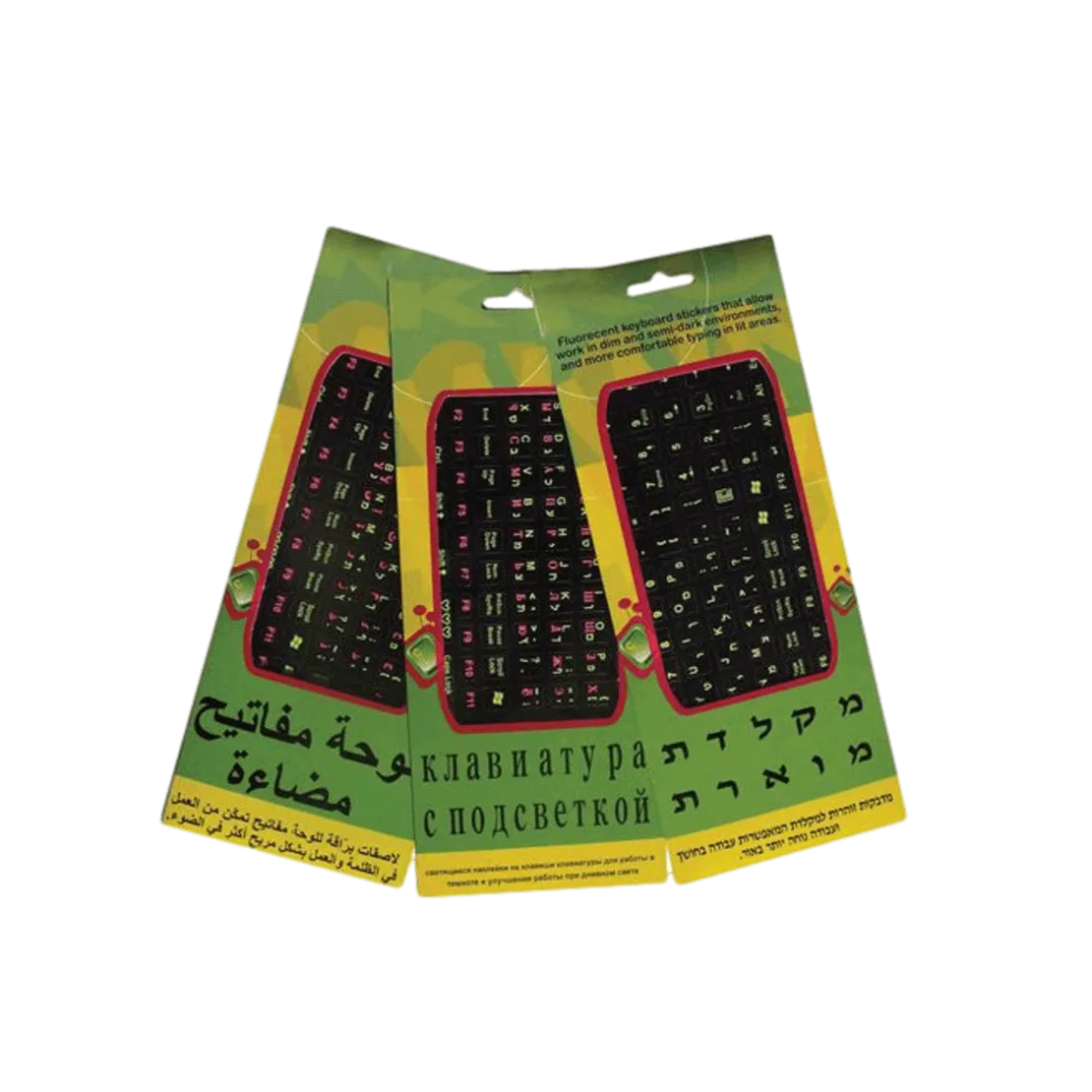 אותיות (אנגלית-עברית) למקלדת שקופות בצבע שחור