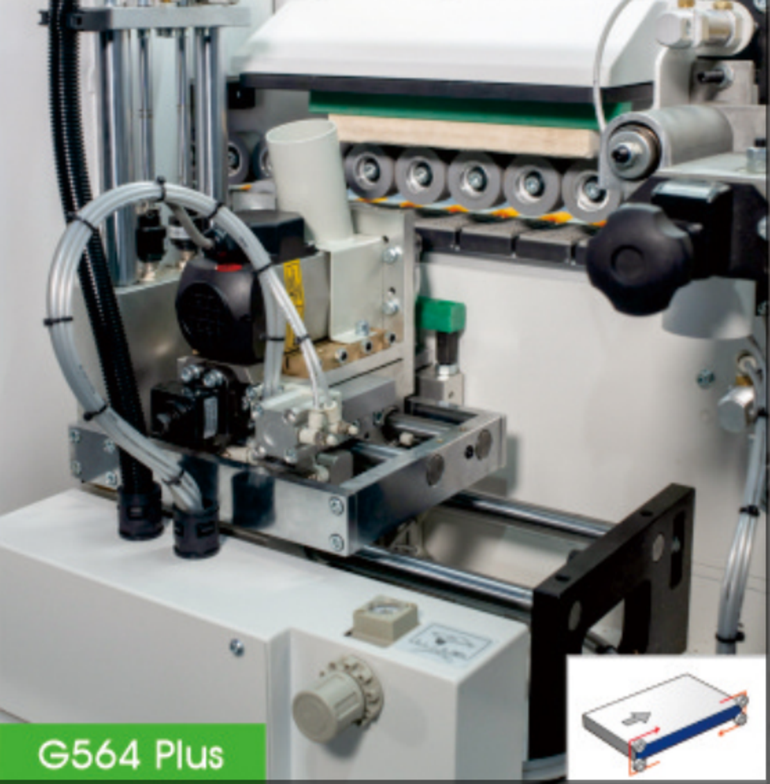 HOLLY- G564 PLUS, מכונת קנטים מושלמת, מלוא התחנות. כולל מתזים, כרסום מקדים, משקפים לחזיתות, 2 סוגי ציקלינות ומברשות