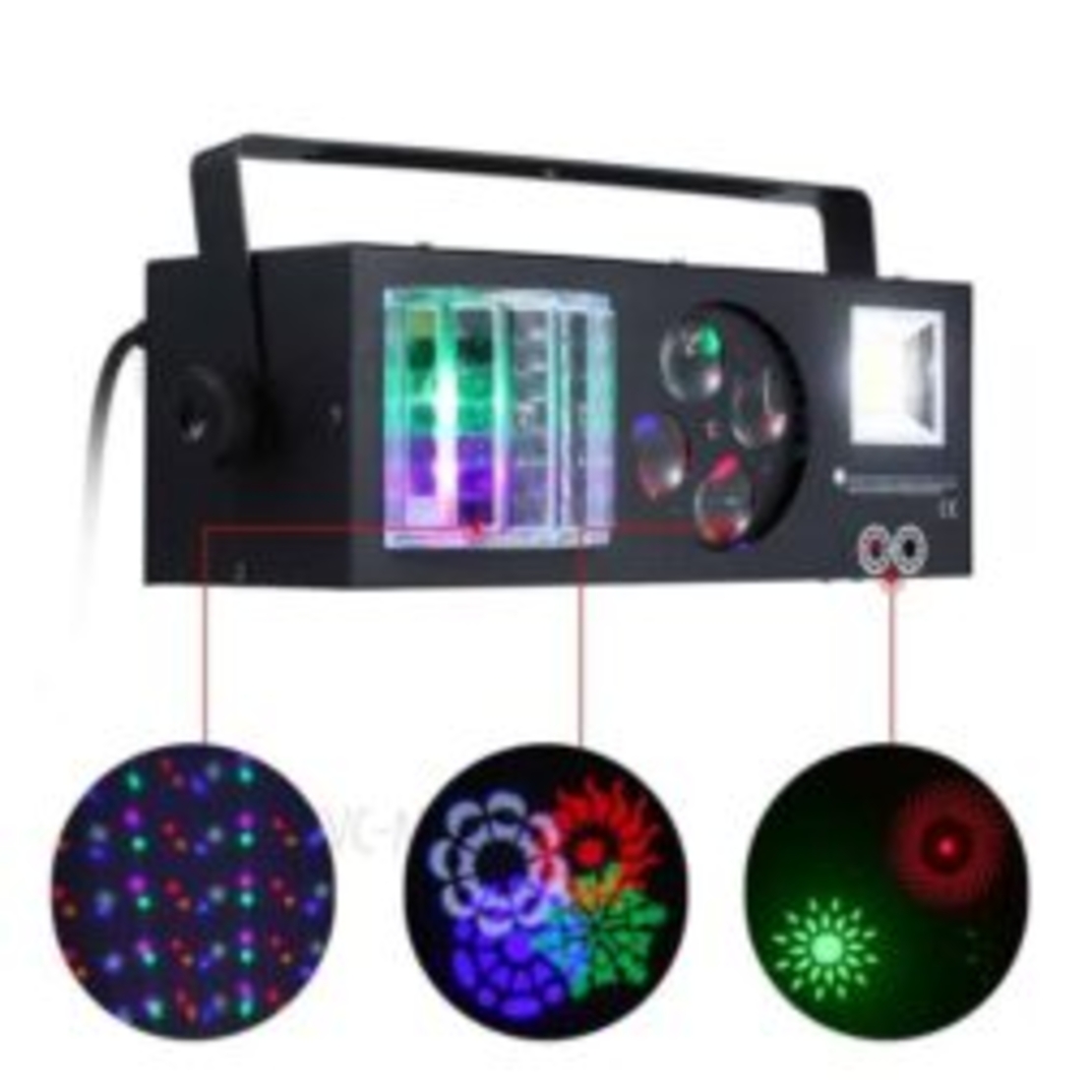 פנס אפקט Shadow Party 4 פנס מרשים הכולל לייזר + LED + פלאש + גובו + דרבי