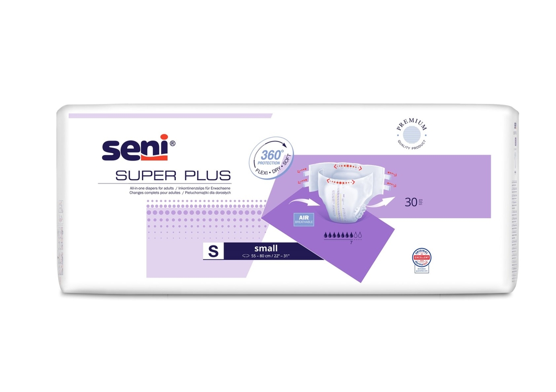 חיתולים למבוגרים SENI -סופר סאני פלוס, מידה S באריזת חיסכון 30 יח'