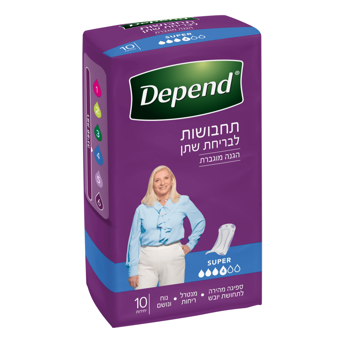 פדים לבריחת שתן, דיפנד, סופר, פד לאשה, 10 יח'