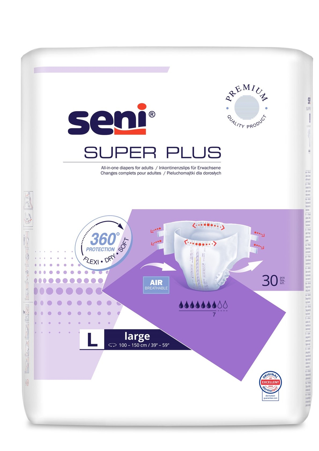 חיתולים למבוגרים SENI -סופר סאני פלוס, מידה L, באריזת חיסכון 30 יח'