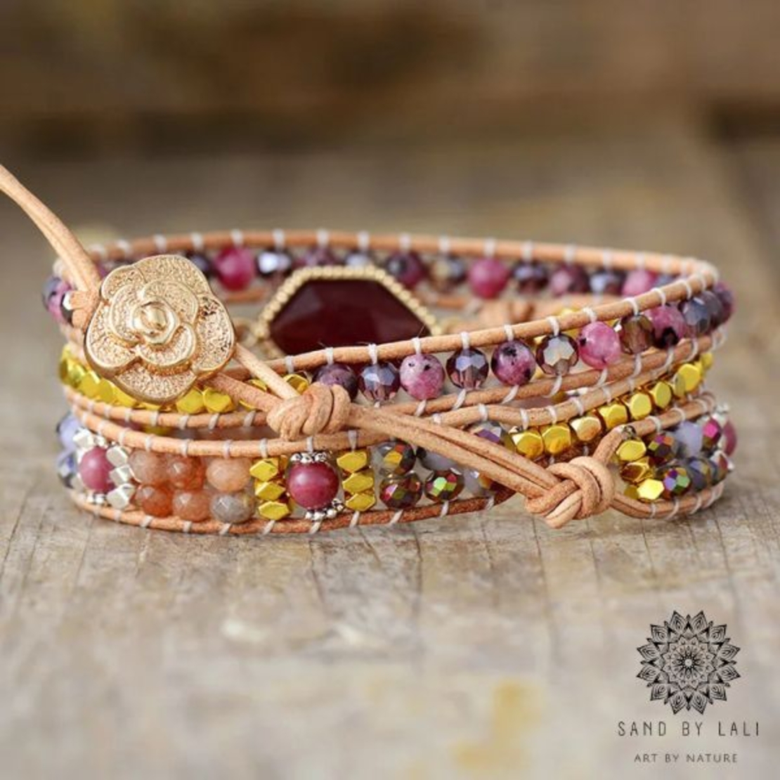 Handmade Creative Natural Stone Crystal Charm Leather Wrap Bracelet - Bohemian Spiritual Jewelry