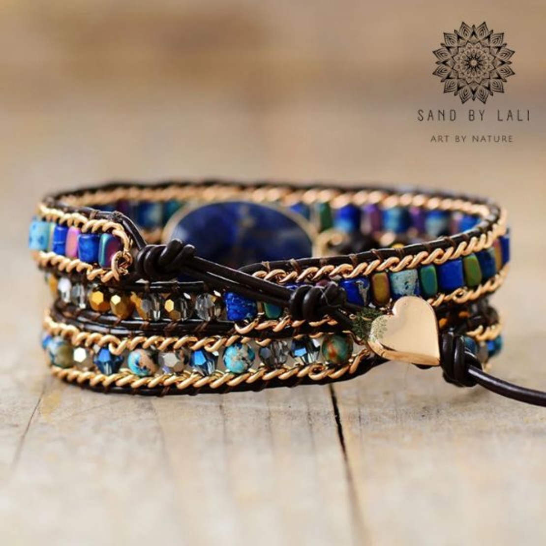 Handmade Blue Shade 3 Strands Leather Wrap Bracelet - Sodalite Crystal Beaded Cord Chain Bracelet