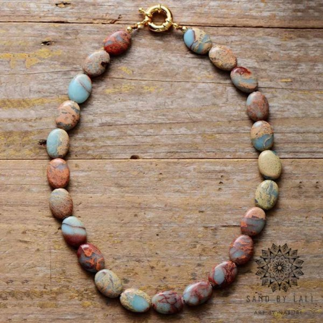 Handmade Chunky Emperor Jasper Beaded Choker Necklace - Unique Boho Healing Jewelry for Women