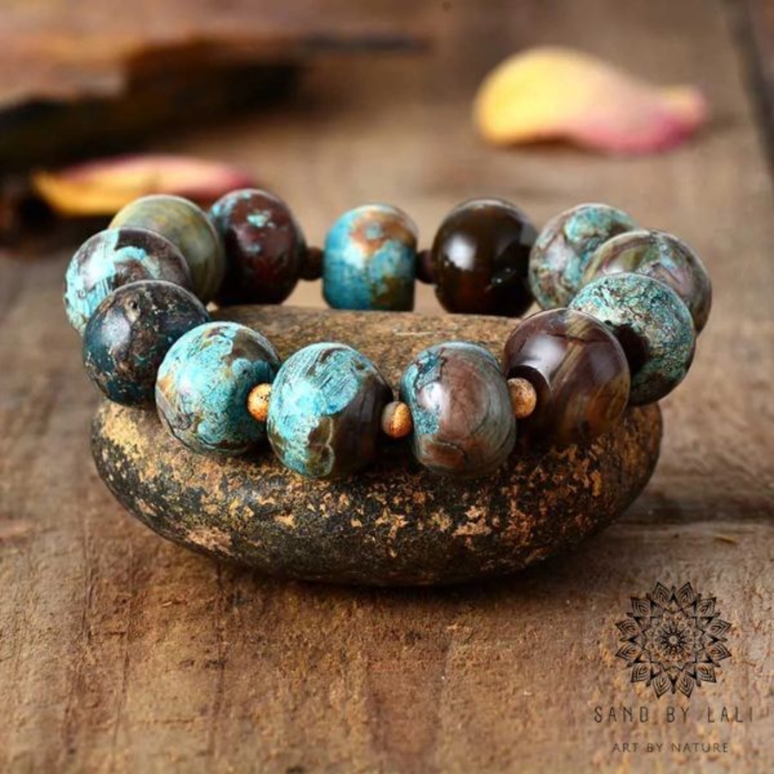 Handmade Natural Stone Jasper Beaded Stretchy Yoga Mala Bracelet - Bohemian Jewelry