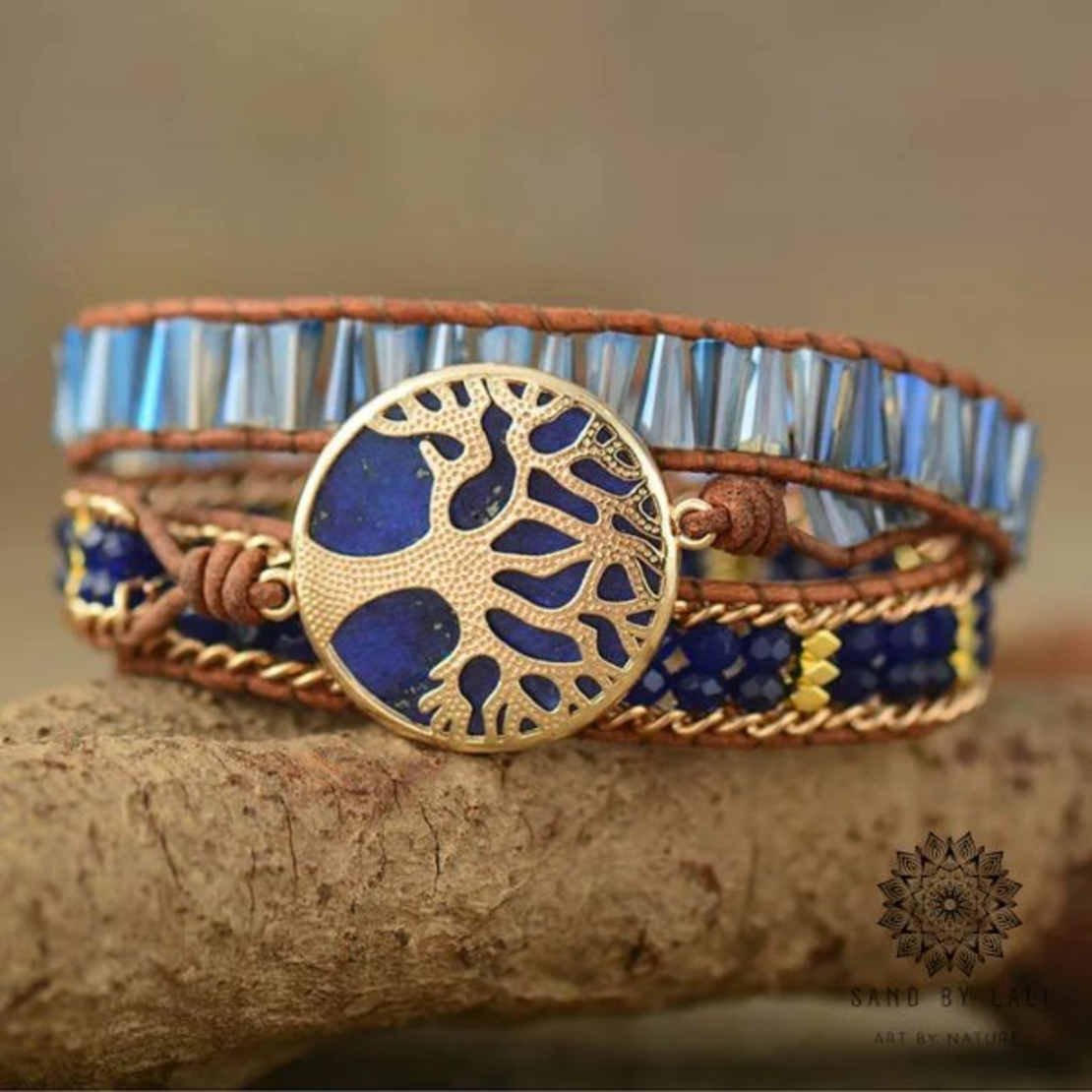 Elegant 3 Strand Tree of Life Charm Leather Wrap Bracelet - Handmade Beaded Bohemian Cuff