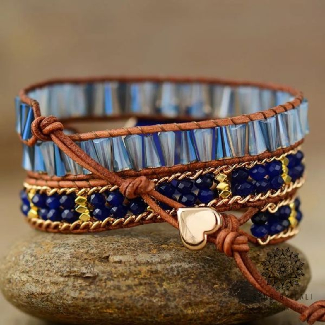 Elegant 3 Strand Tree of Life Charm Leather Wrap Bracelet - Handmade Beaded Bohemian Cuff