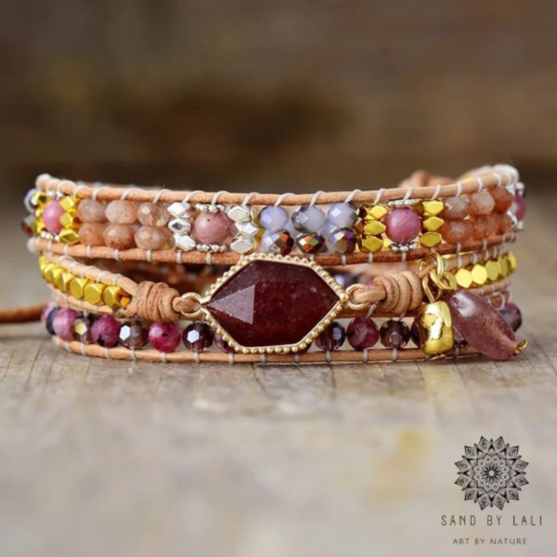 Handmade Creative Natural Stone Crystal Charm Leather Wrap Bracelet - Bohemian Spiritual Jewelry