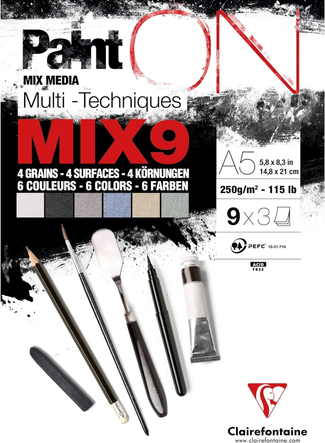 מיקס נייר- Clairefontaine  מסוג PaintON Papier- MIX 9 גודל A5