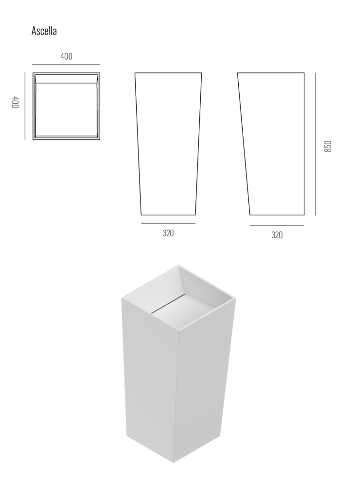 כיור עומד מרובע Ascella freestanding