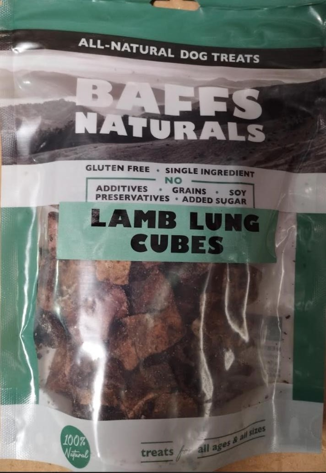 באפס טבעי קוביות ריאות טלה ללעיסה 100 גרם LAMB LUNG CUBES BAFFS NATURAL