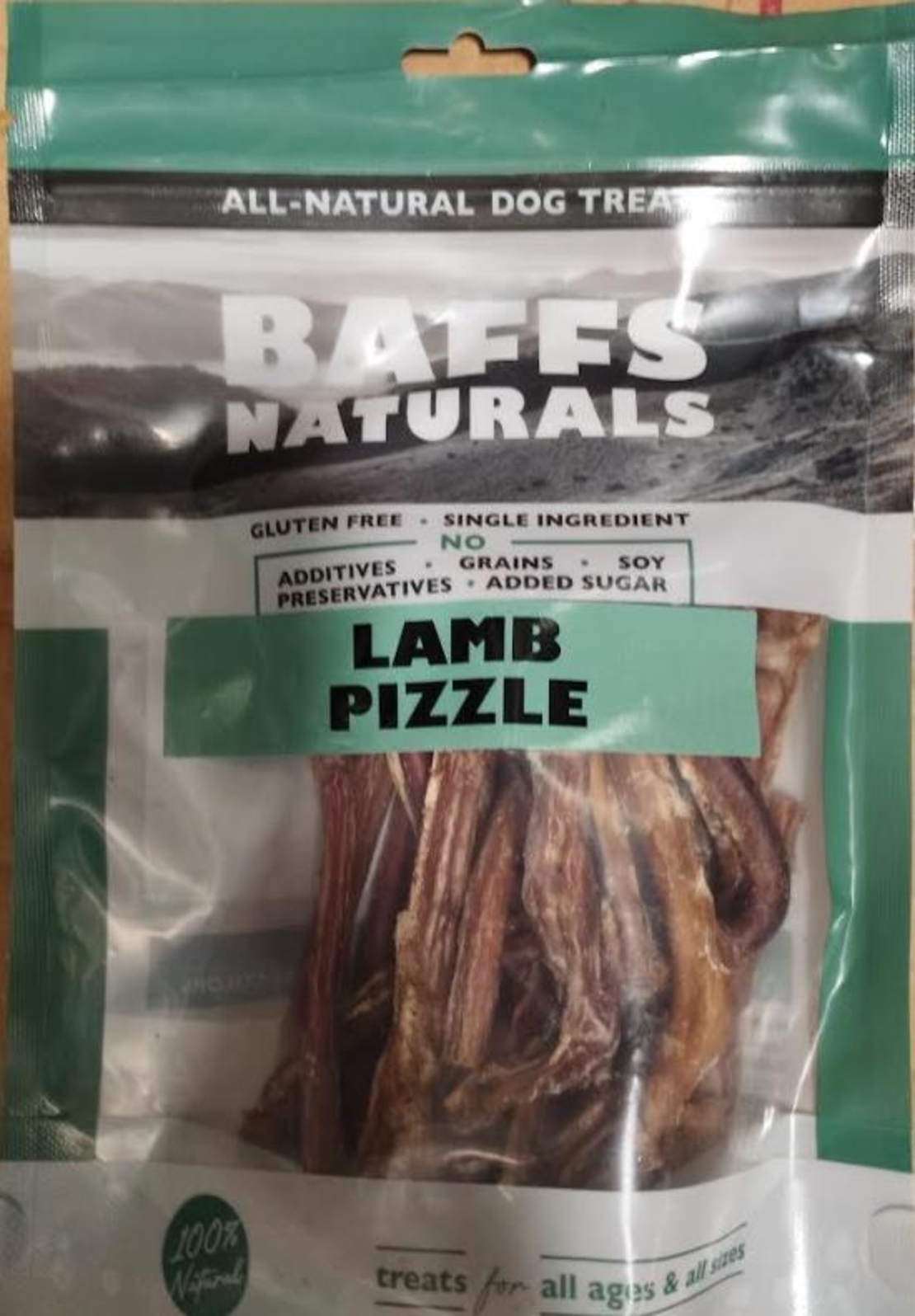 באפס טבעי פין טלה ללעיסה 100 גרם BAFFS NATURAL LAMB PIZZLE