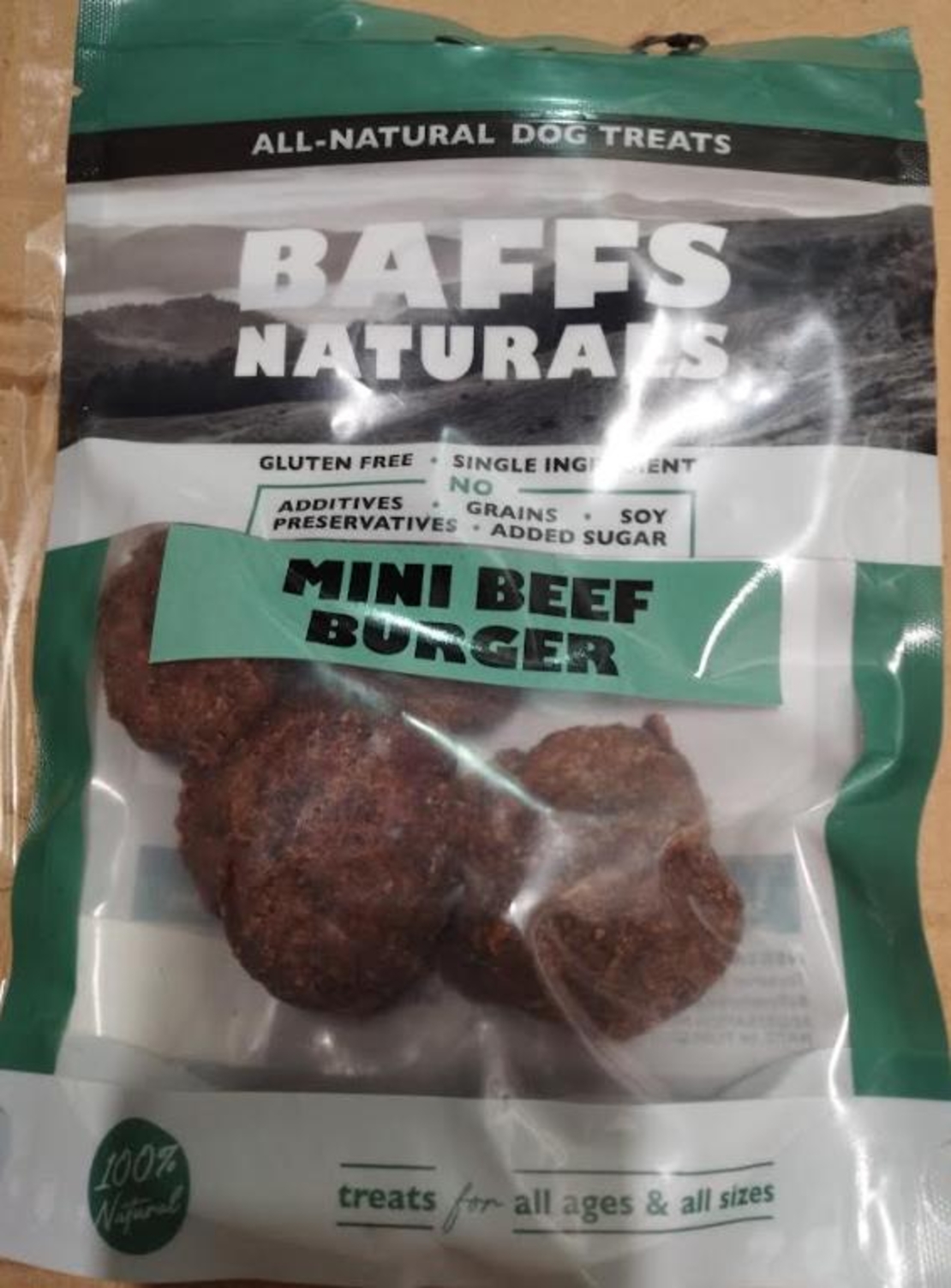 באפס טבעי מיני בורגר בקר ללעיסה 100 גרם BEEF MINI BURGER BAFFS NATURAL