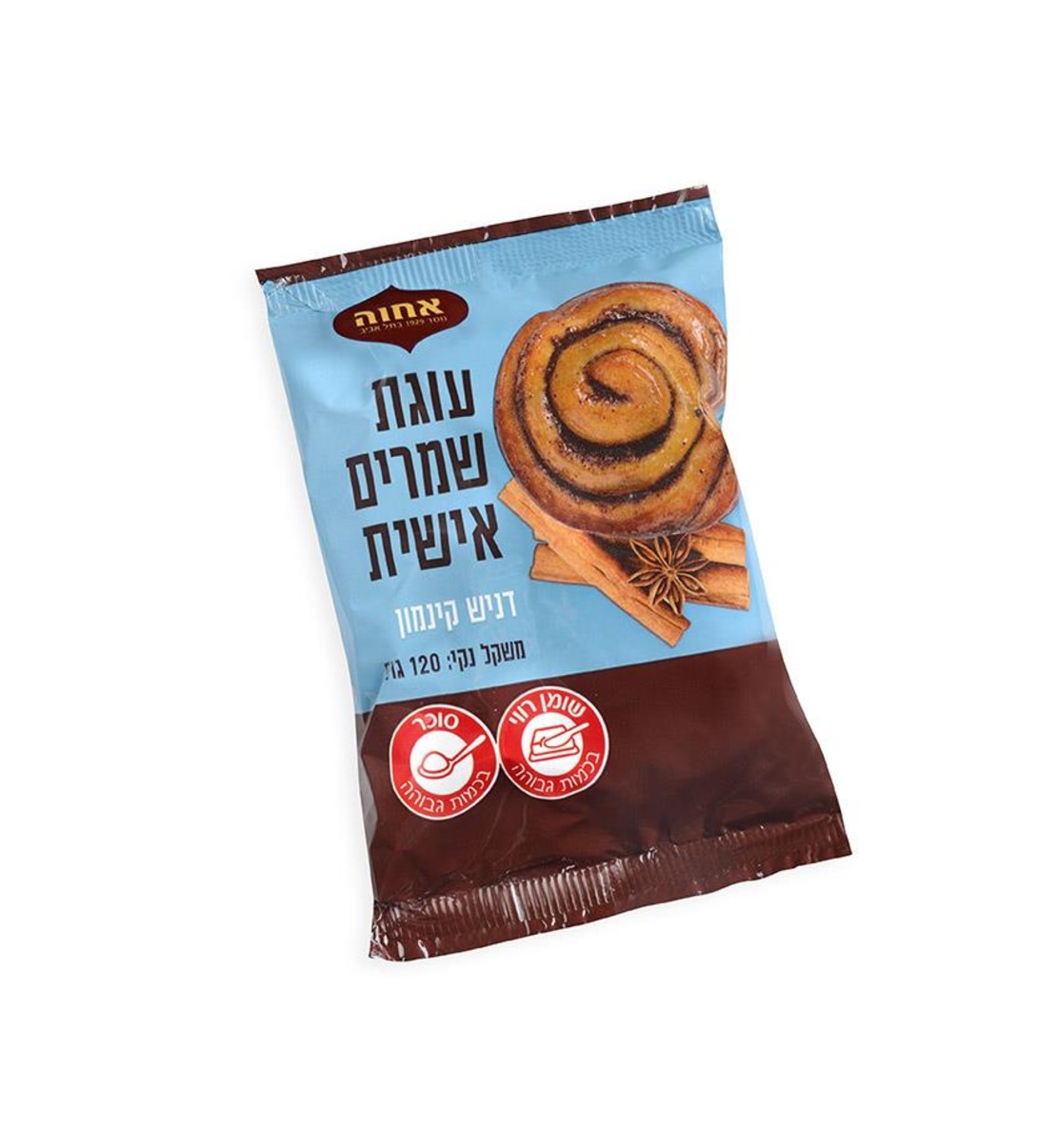 אחוה עוגת שמרים אישית דניש קינמון (כחול) – 120 גרם × 12 יחידות (מארז)