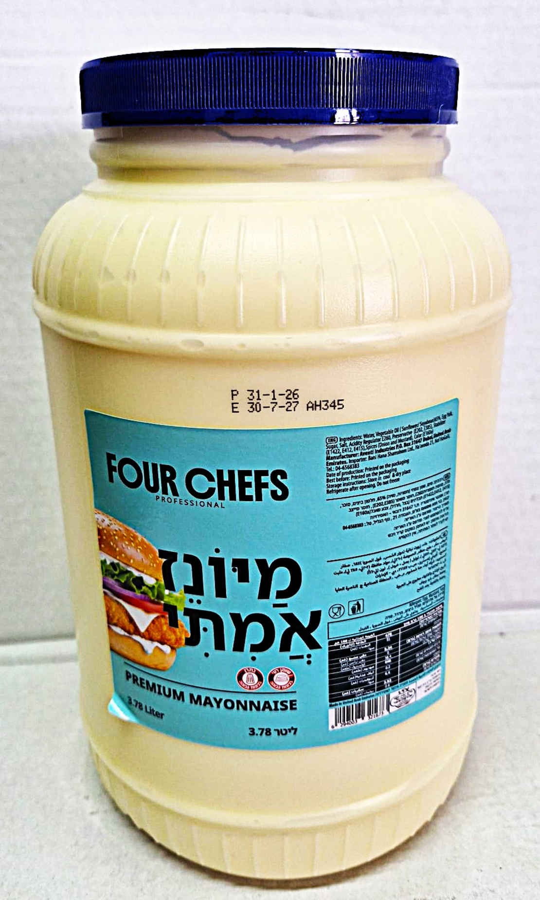 מיונז אמיתי פרמיום  3.78 ליטר  יבוא  ( יחידה ) FOUR CHEFS