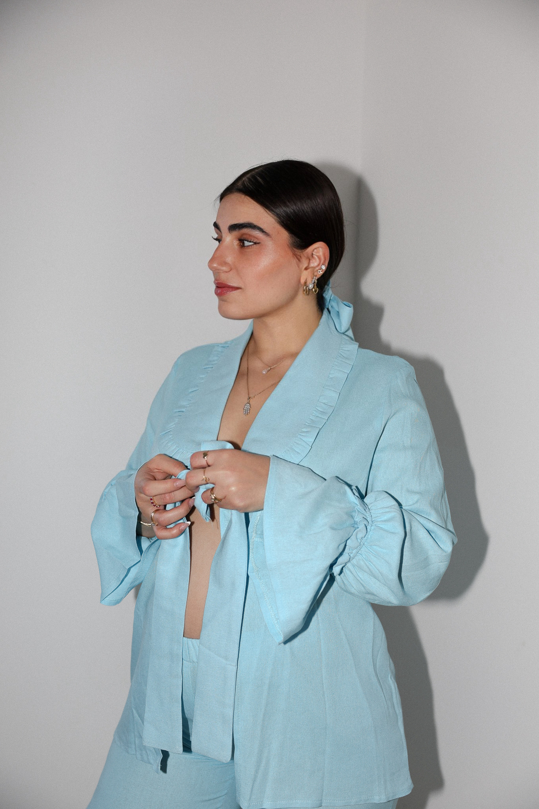 LUNNA Linen Blouse Baby blue
